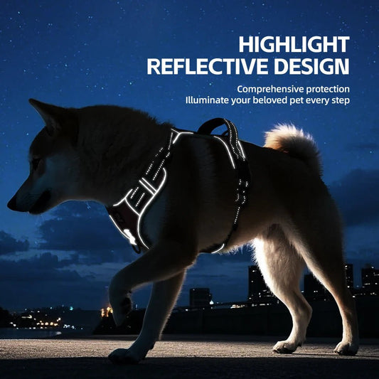 The harness features soft, breathable padding and adjustable straps to give your dog a custom, all - day - comfort fit. Reflective details improve visibility at night, while strong front and back leash clips help reduce pulling and give you better control. - Luxempirez