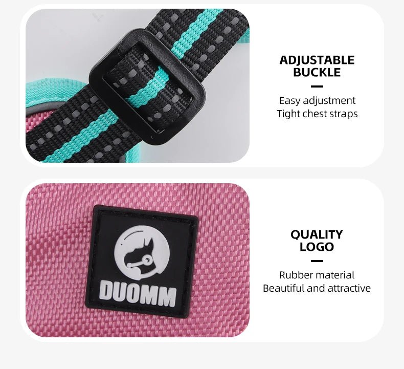 The harness features soft, breathable padding and adjustable straps to give your dog a custom, all - day - comfort fit. Reflective details improve visibility at night, while strong front and back leash clips help reduce pulling and give you better control. - Luxempirez
