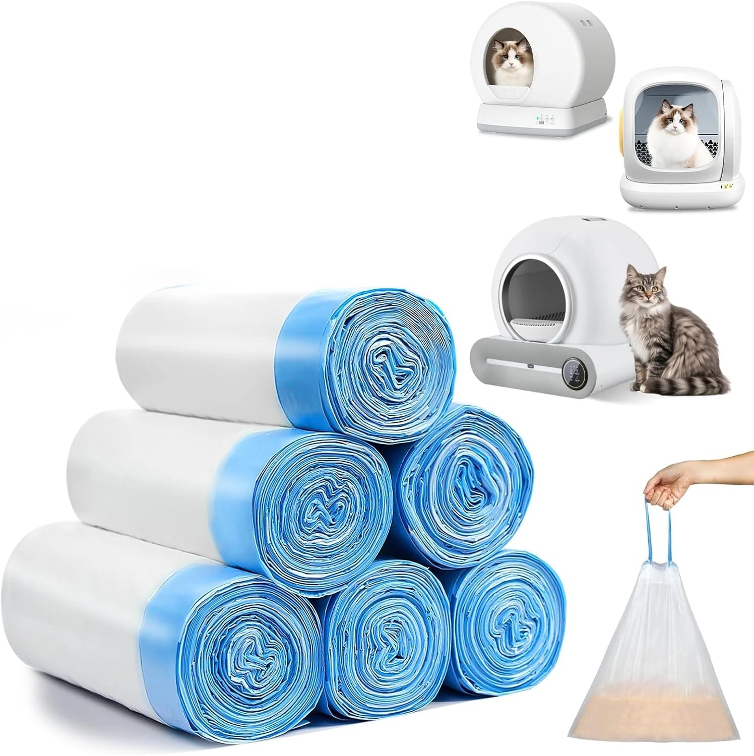 Les sacs à cordon robustes isolent les odeurs à l'intérieur du compartiment à déchets, ce qui rend le changement de litière rapide, hygiénique et sans intervention pour une maison plus fraîche chaque jour. - Luxempirez