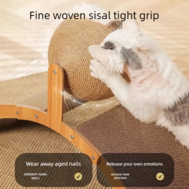 The natural sisal sphere and textured ramp satisfy your cat’s scratching instincts while protecting your furniture from damage. A sturdy solid - wood arch keeps the toy stable during active play, providing a safe, comfortable activity center for indoor. - Luxempirez