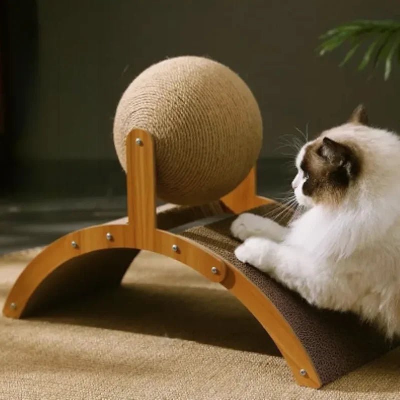 The natural sisal sphere and textured ramp satisfy your cat’s scratching instincts while protecting your furniture from damage. A sturdy solid - wood arch keeps the toy stable during active play, providing a safe, comfortable activity center for indoor. - Luxempirez