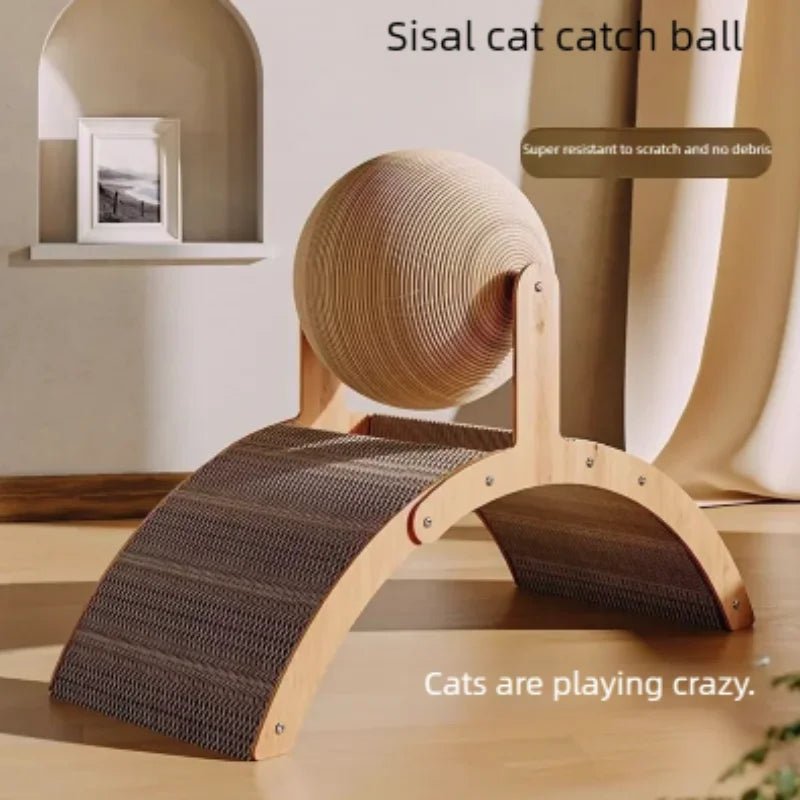 The natural sisal sphere and textured ramp satisfy your cat’s scratching instincts while protecting your furniture from damage. A sturdy solid - wood arch keeps the toy stable during active play, providing a safe, comfortable activity center for indoor. - Luxempirez