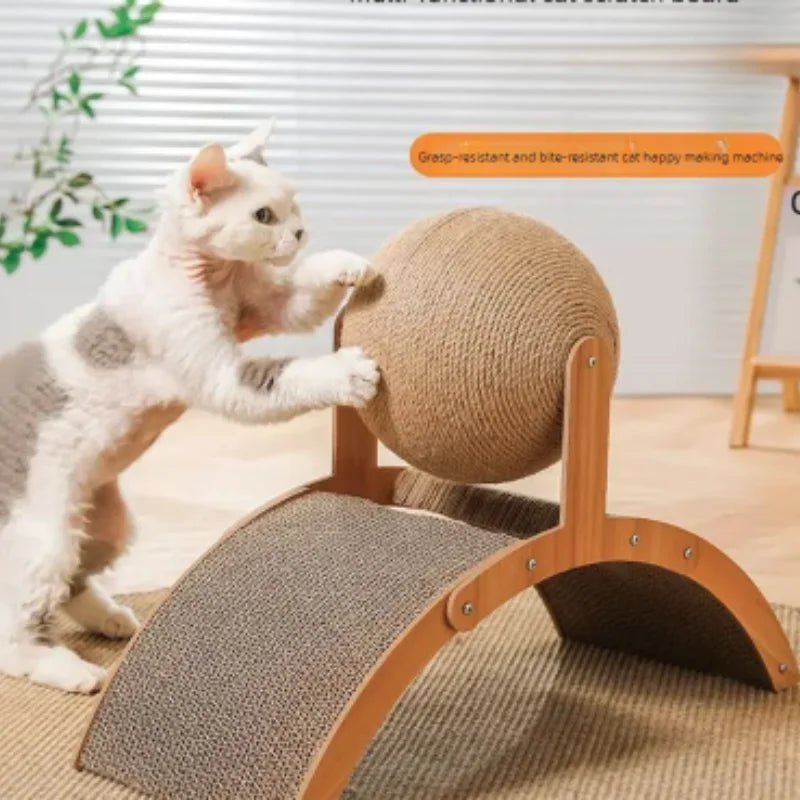 The natural sisal sphere and textured ramp satisfy your cat’s scratching instincts while protecting your furniture from damage. A sturdy solid - wood arch keeps the toy stable during active play, providing a safe, comfortable activity center for indoor. - Luxempirez