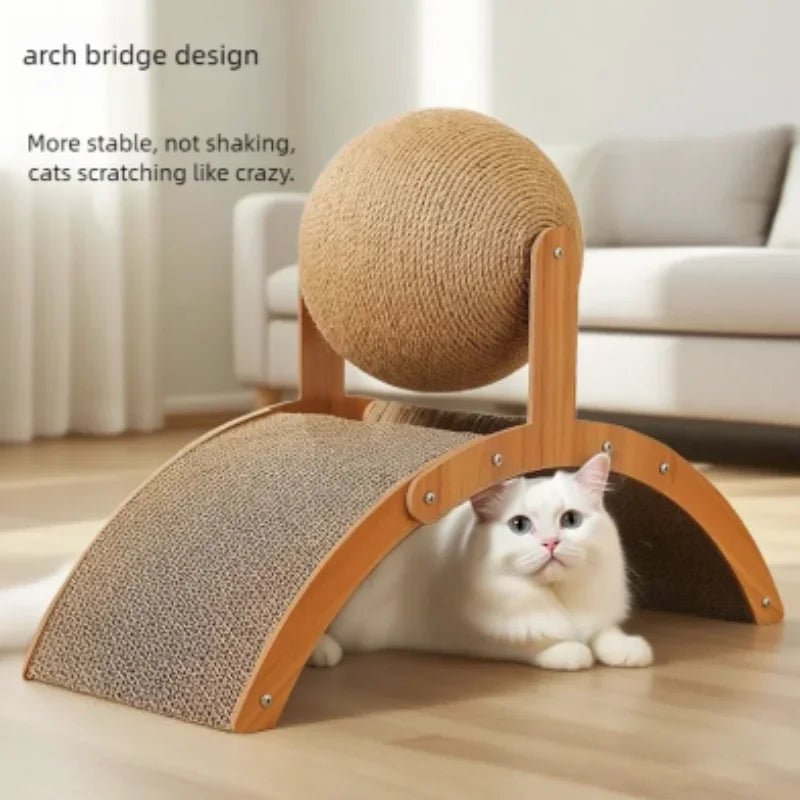 The natural sisal sphere and textured ramp satisfy your cat’s scratching instincts while protecting your furniture from damage. A sturdy solid - wood arch keeps the toy stable during active play, providing a safe, comfortable activity center for indoor. - Luxempirez
