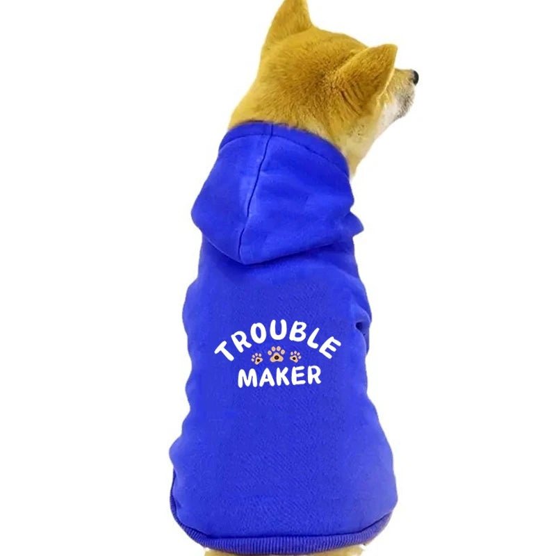 This adorable "Trouble Maker" dog hoodie is perfect for playful pups who love to stand out! Made from soft, comfortable fabric in a cute pink color, this stylish sweatshirt keeps your furry friend warm and cozy while adding a touch of humor to every walk. - Luxempirez