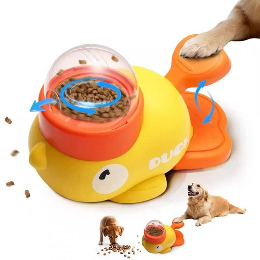This fun and interactive dog feeder makes mealtime exciting! Designed in a playful duck shape, it dispenses kibble when your dog presses the lever with its paw, encouraging active engagement and mental stimulation. Made from sturdy, pet - safe materials. - Luxempirez