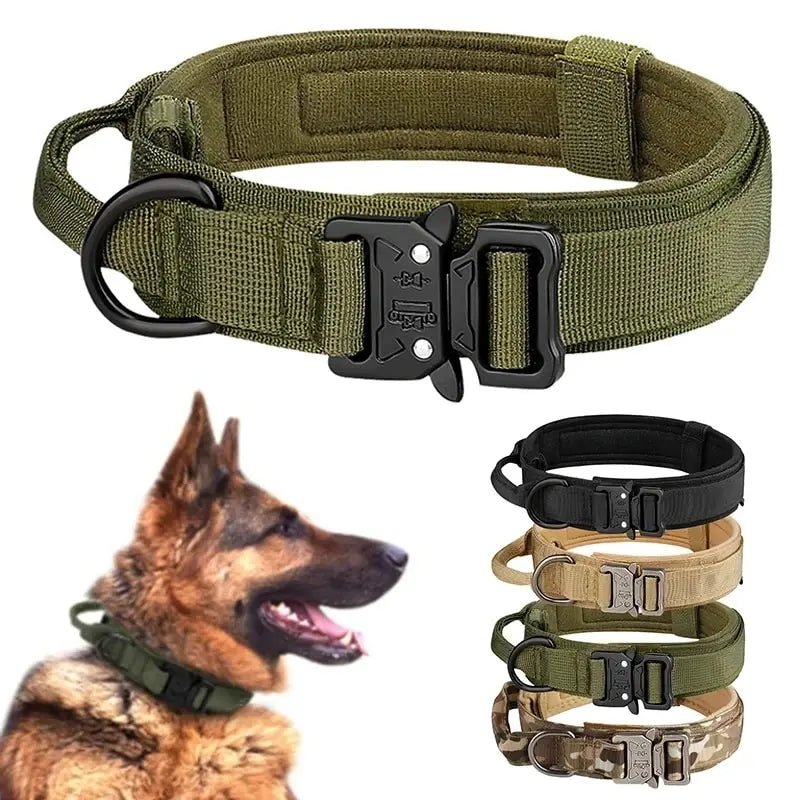 This military - style dog collar combines strength and comfort for your loyal companion. Crafted from premium, wear - resistant nylon with a secure metal buckle, it ensures stability during walks, training, or outdoor adventures. - Luxempirez