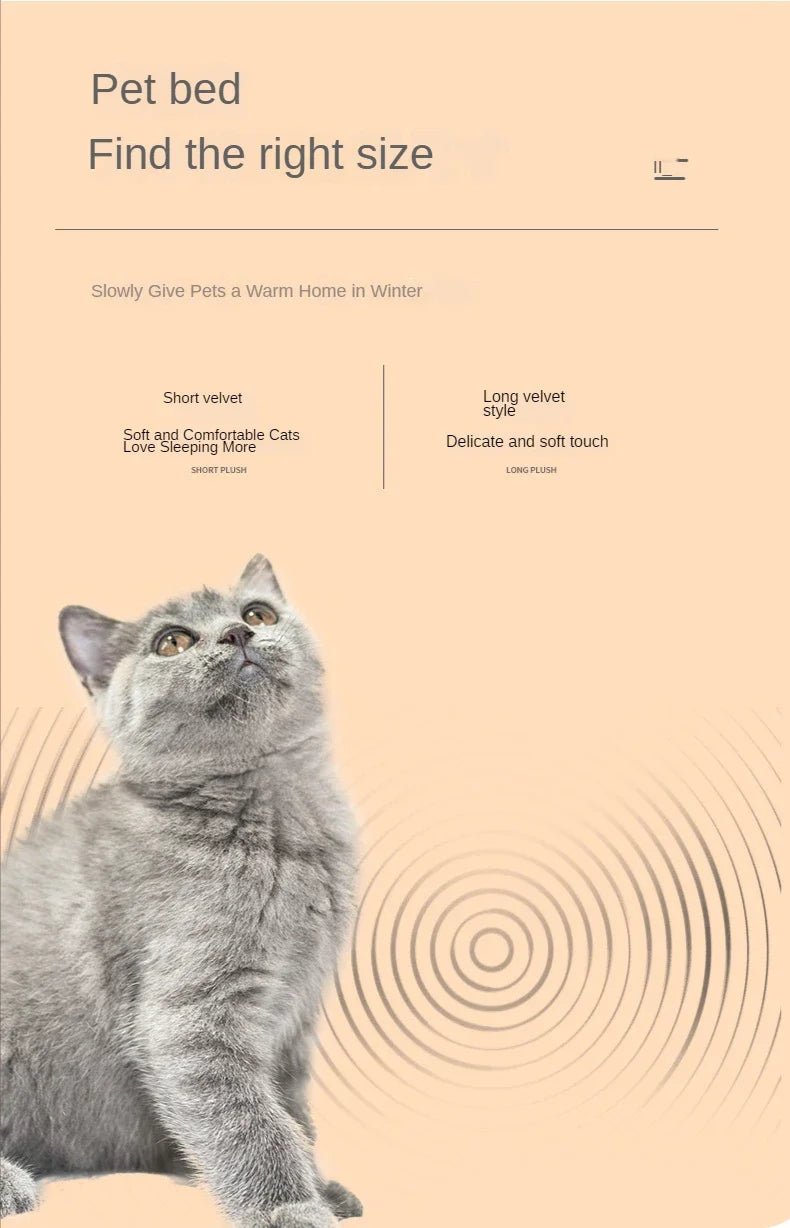 This product is a cozy winter cat cave/bed, so the text should focus on warmth, comfort, security and 2‑in‑1 design for cats and small dogs. - Luxempirez