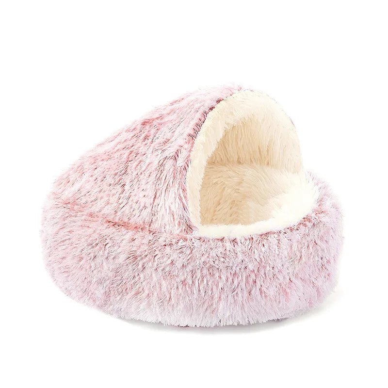 This product is a cozy winter cat cave/bed, so the text should focus on warmth, comfort, security and 2‑in‑1 design for cats and small dogs. - Luxempirez