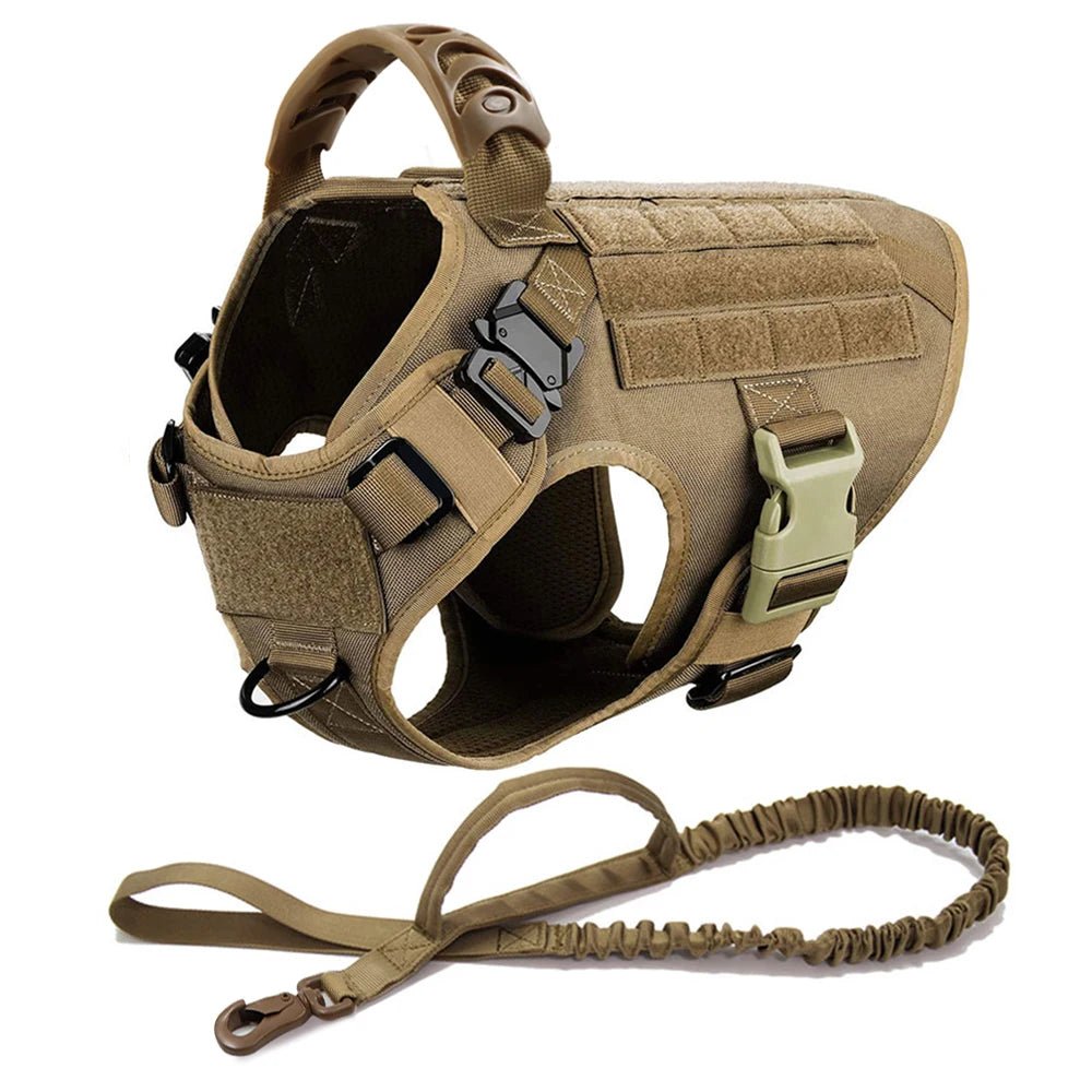 This tactical dog harness set is designed for maximum durability and comfort. Made from high - quality, tear - resistant materials, it features heavy - duty buckles and reinforced stitching to handle even the most active dogs. - Luxempirez