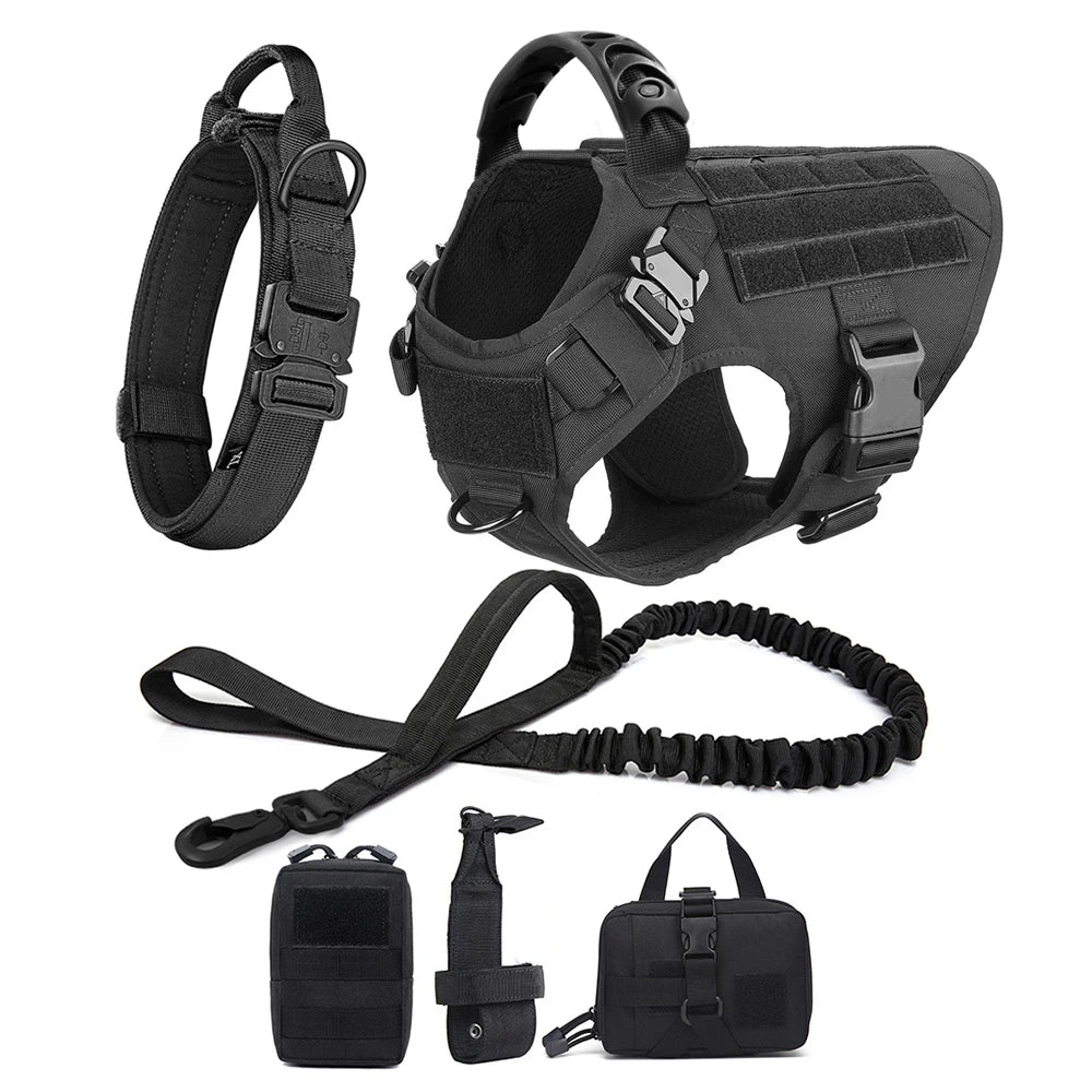 This tactical dog harness set is designed for maximum durability and comfort. Made from high - quality, tear - resistant materials, it features heavy - duty buckles and reinforced stitching to handle even the most active dogs. - Luxempirez