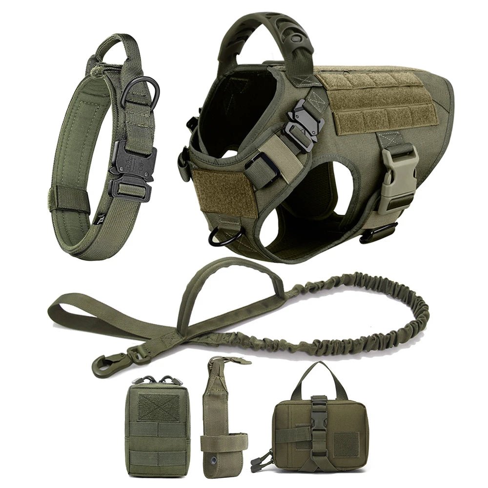 This tactical dog harness set is designed for maximum durability and comfort. Made from high - quality, tear - resistant materials, it features heavy - duty buckles and reinforced stitching to handle even the most active dogs. - Luxempirez
