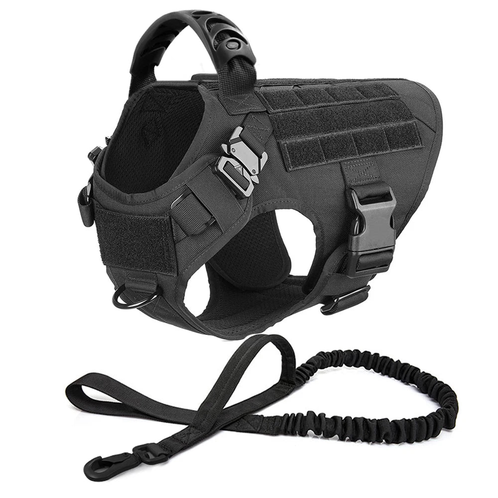 This tactical dog harness set is designed for maximum durability and comfort. Made from high - quality, tear - resistant materials, it features heavy - duty buckles and reinforced stitching to handle even the most active dogs. - Luxempirez
