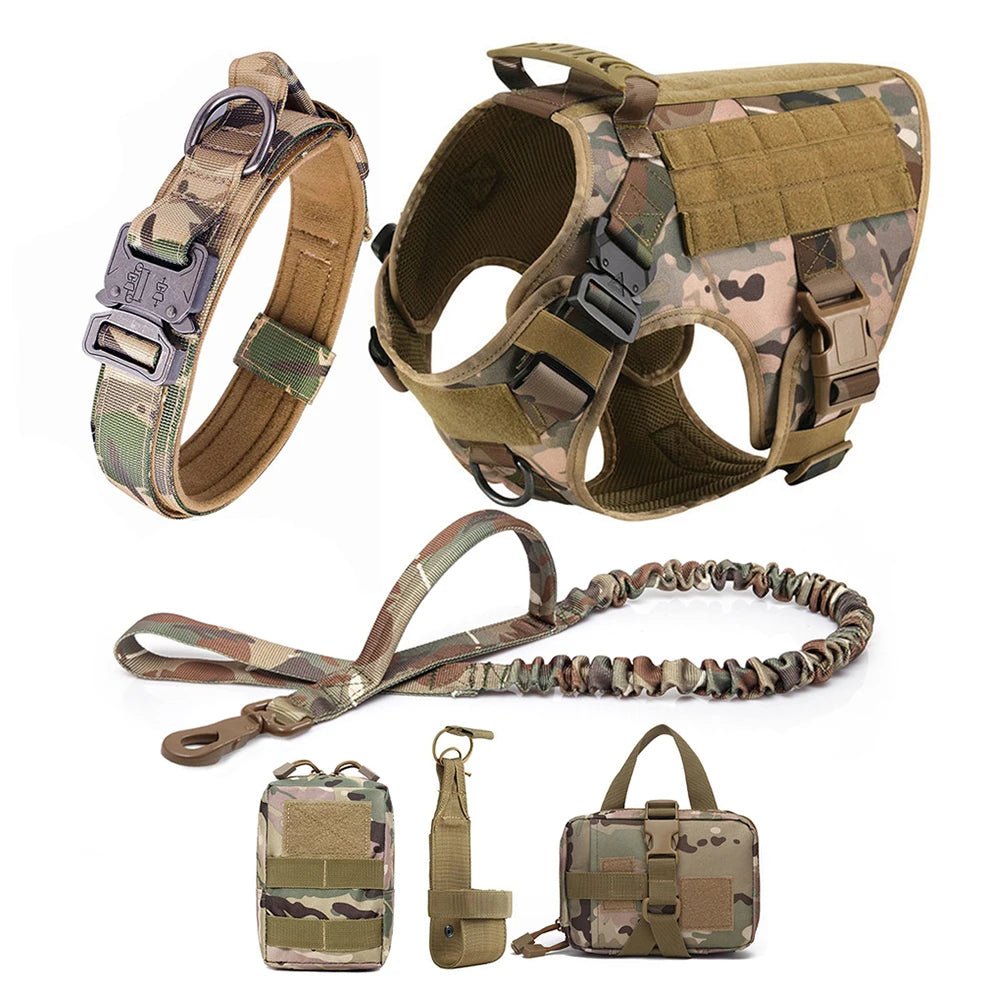 This tactical dog harness set is designed for maximum durability and comfort. Made from high - quality, tear - resistant materials, it features heavy - duty buckles and reinforced stitching to handle even the most active dogs. - Luxempirez