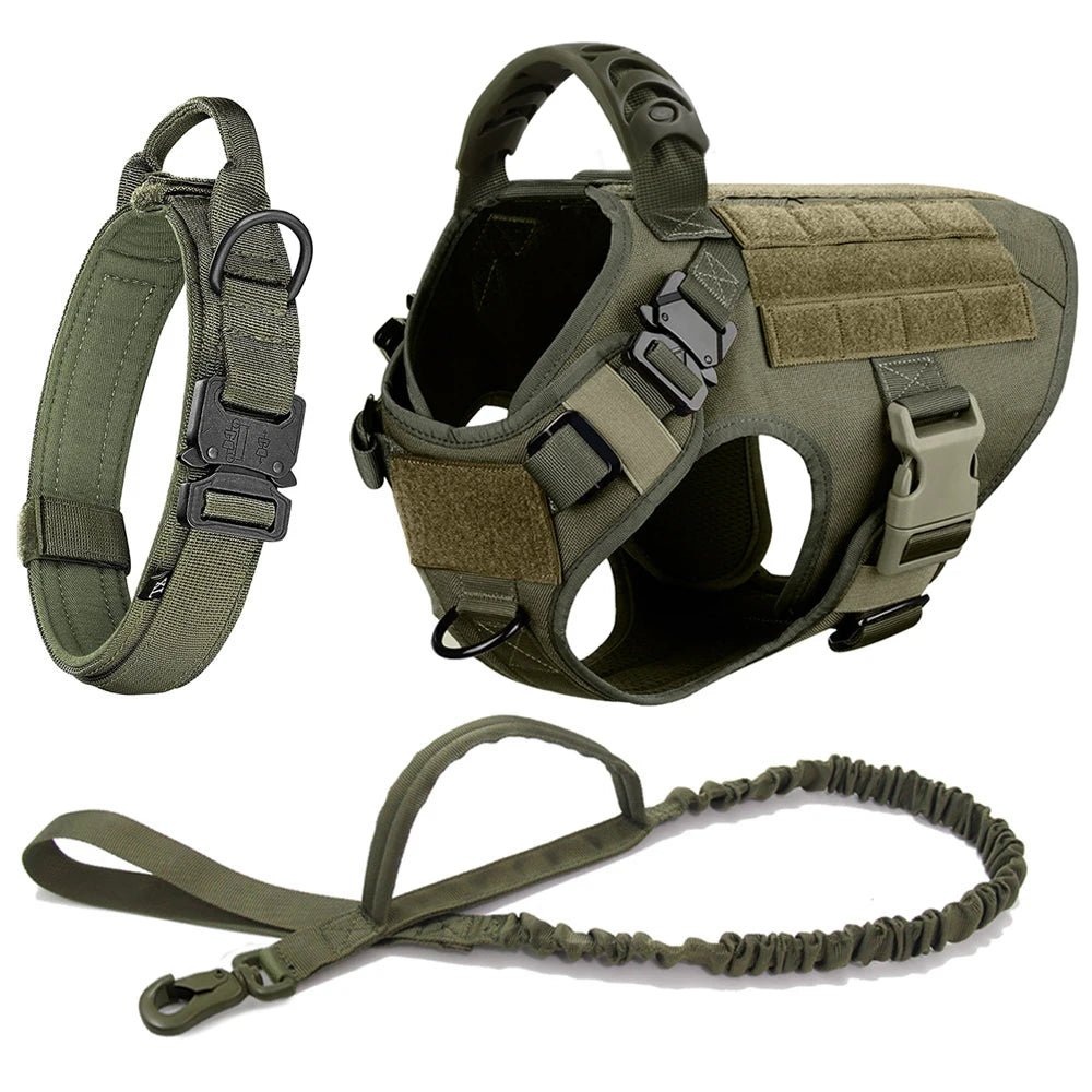 This tactical dog harness set is designed for maximum durability and comfort. Made from high - quality, tear - resistant materials, it features heavy - duty buckles and reinforced stitching to handle even the most active dogs. - Luxempirez