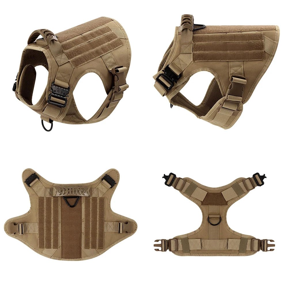This tactical dog harness set is designed for maximum durability and comfort. Made from high - quality, tear - resistant materials, it features heavy - duty buckles and reinforced stitching to handle even the most active dogs. - Luxempirez