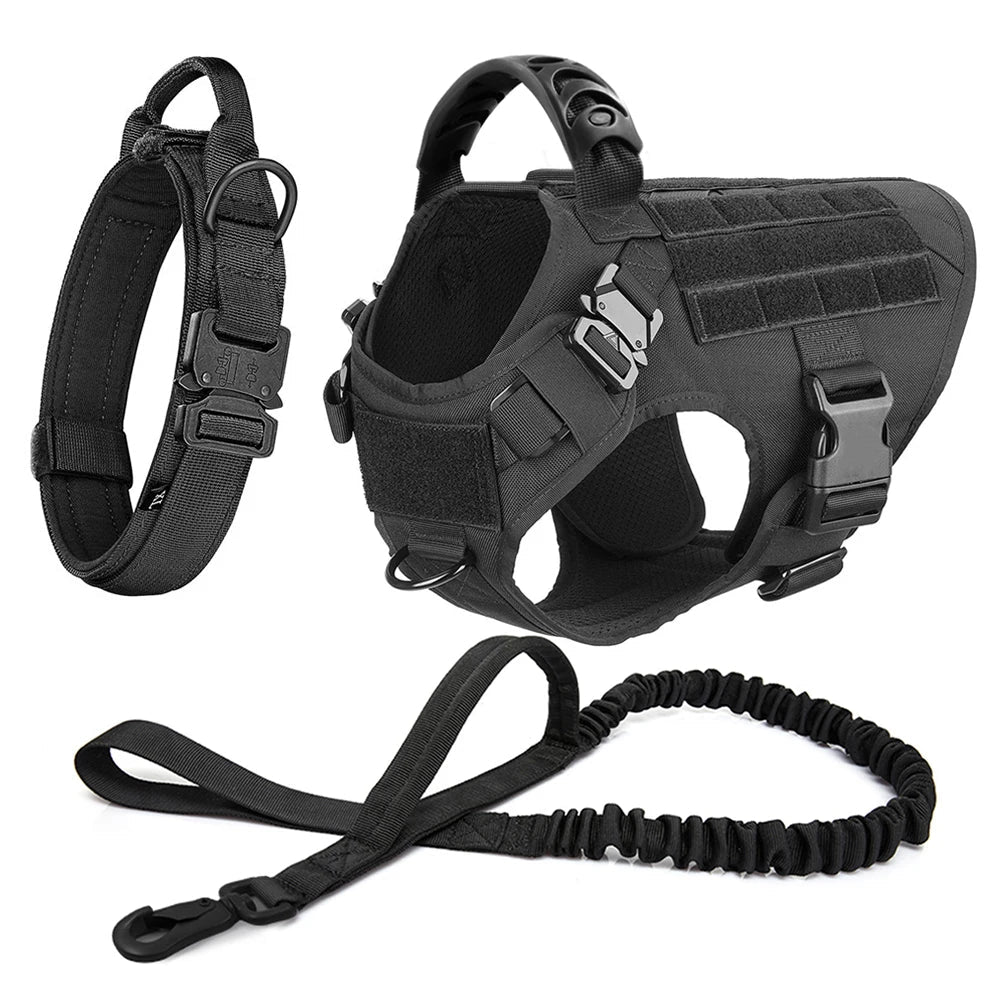 This tactical dog harness set is designed for maximum durability and comfort. Made from high - quality, tear - resistant materials, it features heavy - duty buckles and reinforced stitching to handle even the most active dogs. - Luxempirez