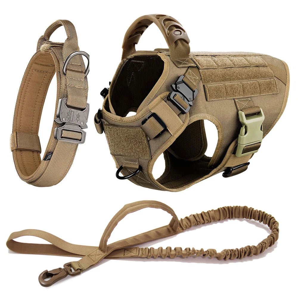 This tactical dog harness set is designed for maximum durability and comfort. Made from high - quality, tear - resistant materials, it features heavy - duty buckles and reinforced stitching to handle even the most active dogs. - Luxempirez