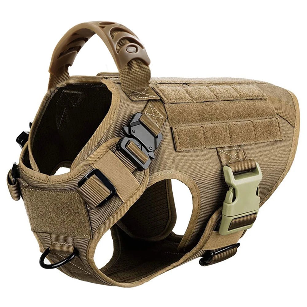 This tactical dog harness set is designed for maximum durability and comfort. Made from high - quality, tear - resistant materials, it features heavy - duty buckles and reinforced stitching to handle even the most active dogs. - Luxempirez