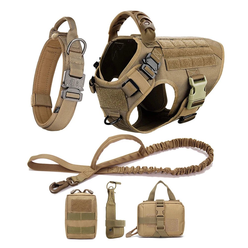 This tactical dog harness set is designed for maximum durability and comfort. Made from high - quality, tear - resistant materials, it features heavy - duty buckles and reinforced stitching to handle even the most active dogs. - Luxempirez