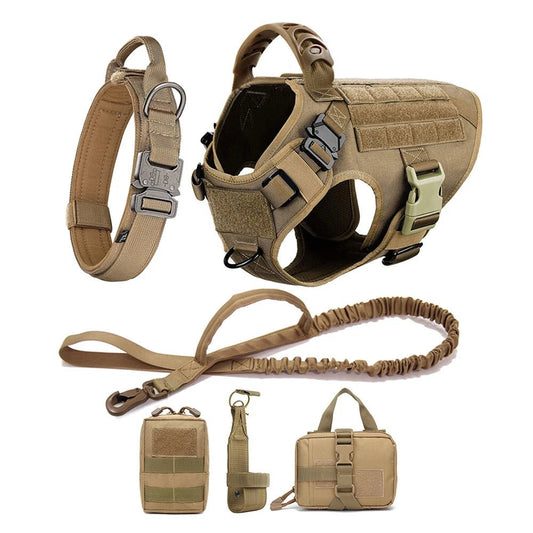 This tactical dog harness set is designed for maximum durability and comfort. Made from high - quality, tear - resistant materials, it features heavy - duty buckles and reinforced stitching to handle even the most active dogs. - Luxempirez