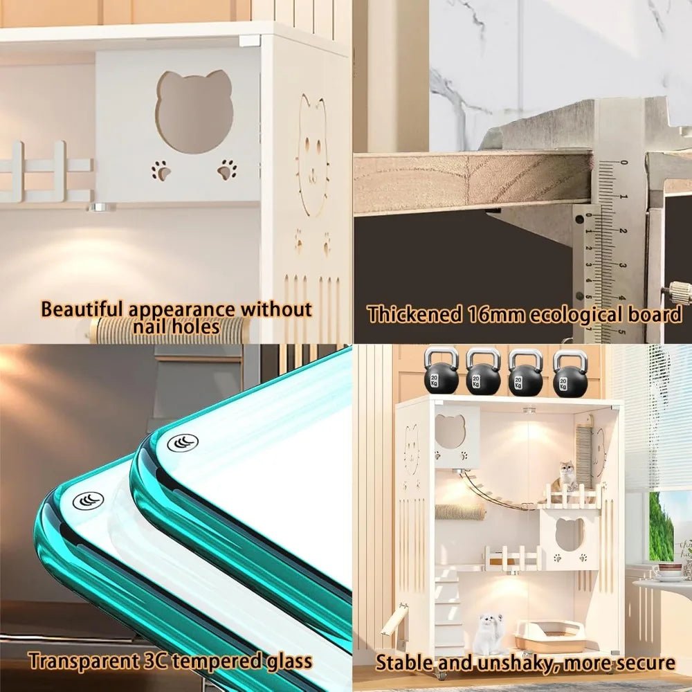 Upgrade your home and your cat’s comfort with this spacious wooden cat condo. The enclosed design hides the litter area, adds climbing and lounging space, and moves easily on wheels so you can place it anywhere in your home or covered outdoor area. - Luxempirez