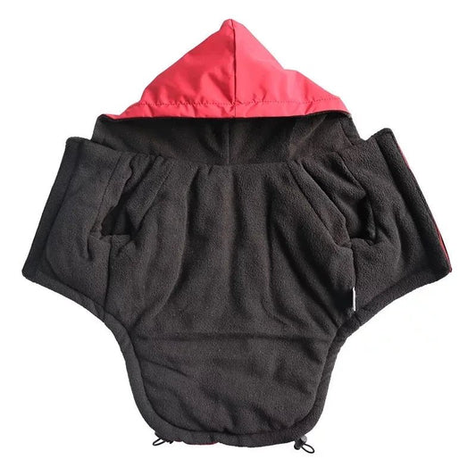Wrap your adventurer in pure sophistication with this premium red hooded jacket, designed for dogs who explore in style. The sleek, sporty cut and reflective details bring a high‑end, urban look while enhancing visibility on evening walks. - Luxempirez