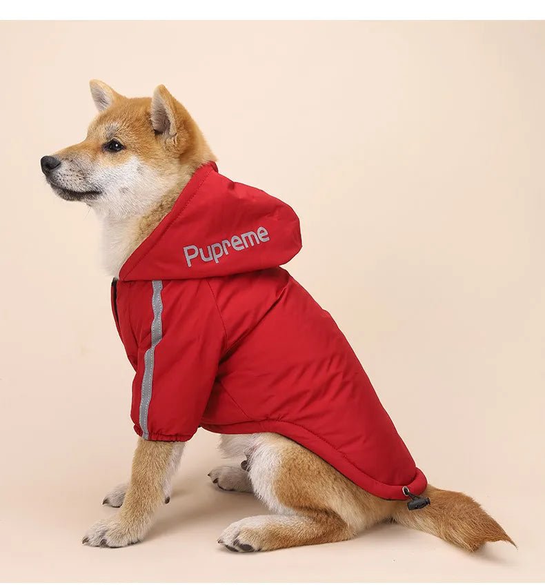 Wrap your adventurer in pure sophistication with this premium red hooded jacket, designed for dogs who explore in style. The sleek, sporty cut and reflective details bring a high‑end, urban look while enhancing visibility on evening walks. - Luxempirez
