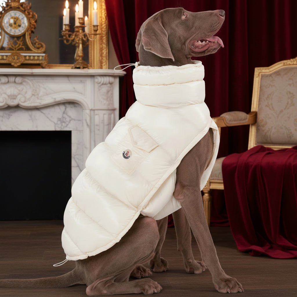 Wrap your dog in refined luxury with this plush, cream - colored vest. Crafted from high - quality, soft - touch fabrics, it offers exceptional warmth, comfort, and an elevated style for sophisticated outings. The elegant design and exquisite details. - Luxempirez
